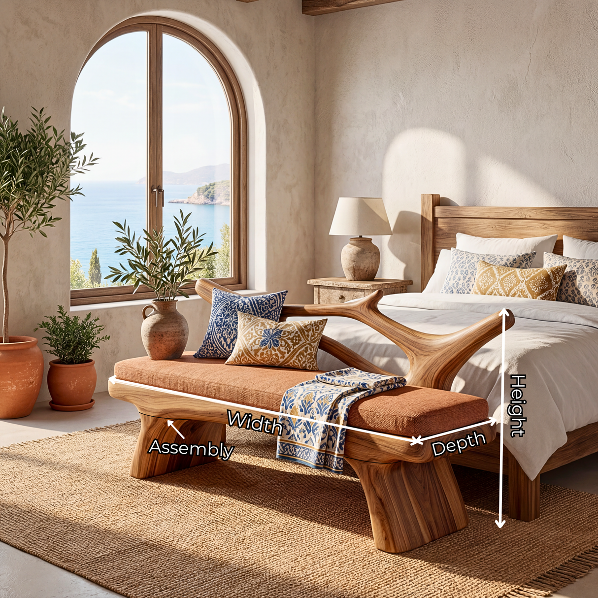 Sculptural Solid Wood Bench for Entryway and Living Space