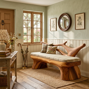 Sculptural Solid Wood Bench for Entryway and Living Space