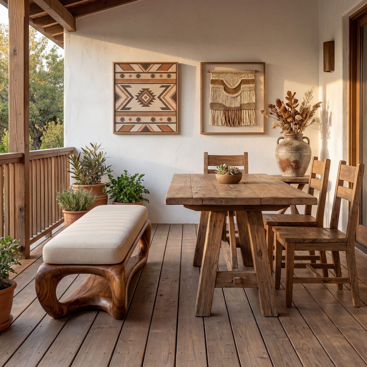 Organic Solid Wood Bench with Sculptural Open Base for Living Space