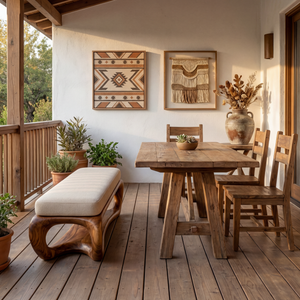 Organic Solid Wood Bench with Sculptural Open Base for Living Space