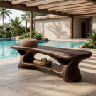 Organic Solid Wood Sculptural Bench with Open Base for Entryway and Living Space