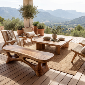 Organic Solid Wood Entryway Bench with Sculptural Open Base Design