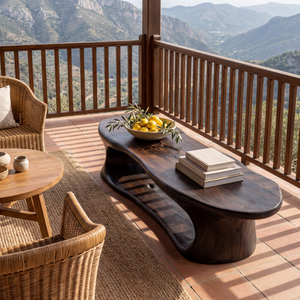 Sculptural Solid Wood Bench with Flowing Open Base for Entryway