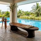 Sculptural Solid Wood Bench with Flowing Open Base for Entryway