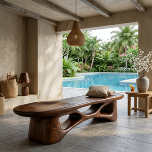 Sculptural Solid Wood Entryway Bench with Flowing Open Base Design