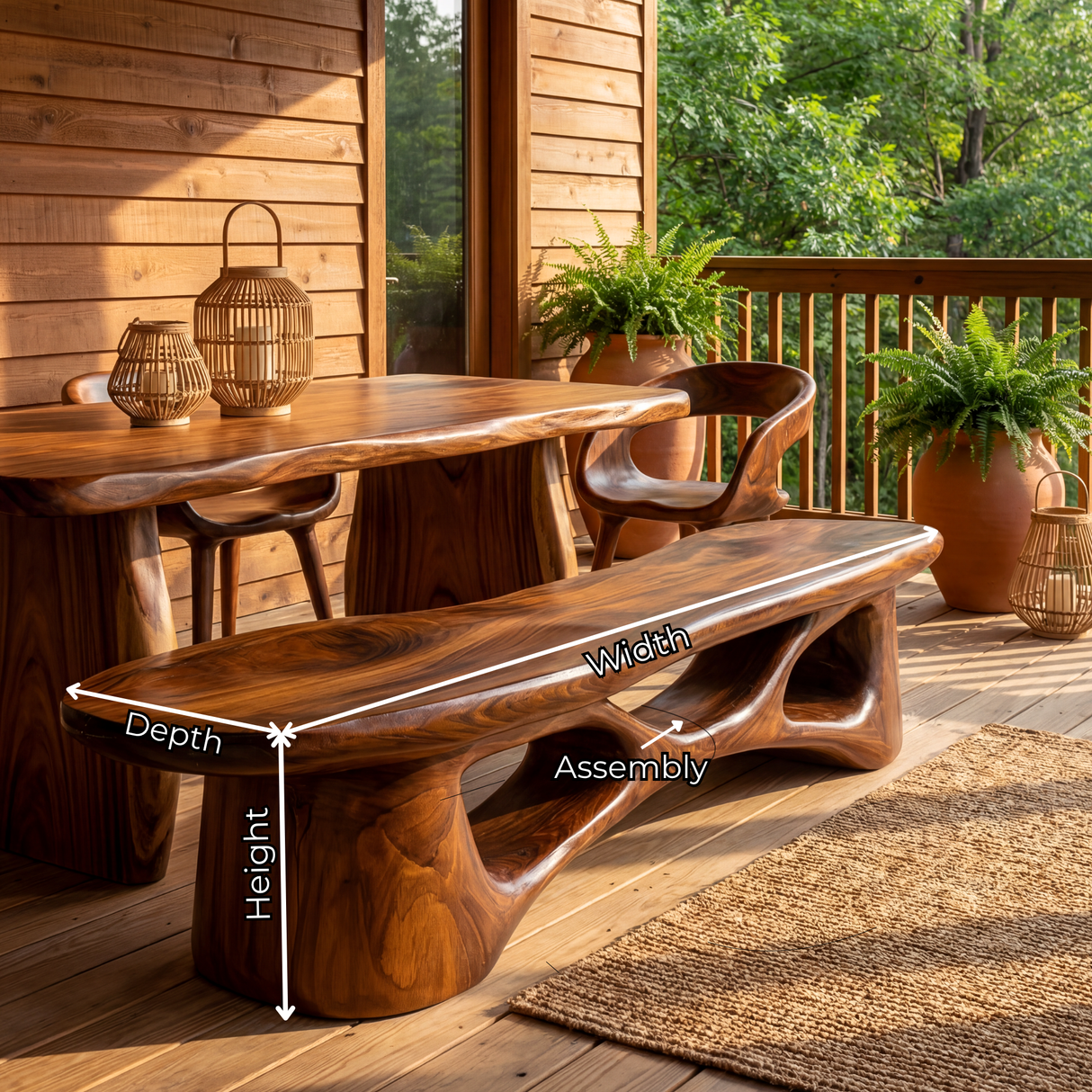 Sculptural Solid Wood Entryway Bench with Flowing Open Base Design