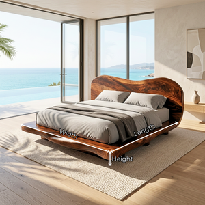 Handcrafted Solid Wood Bed with Curved Organic Headboard and Low Platform Base