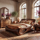 Handcrafted Solid Wood Bed with Live Edge Platform and Sculptural Headboard