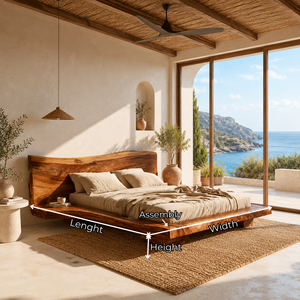 Solid Wood Platform Bed with Gently Curved Headboard for Bedroom