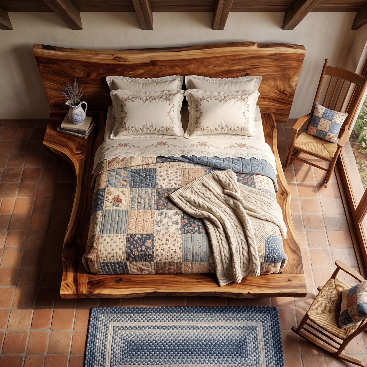 Solid Wood Platform Bed with Gently Curved Headboard for Bedroom