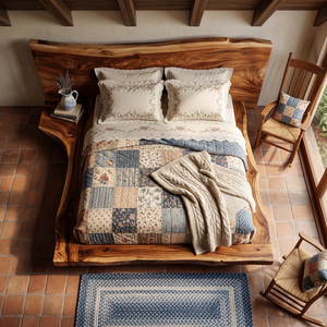 Solid Wood Platform Bed with Gently Curved Headboard for Bedroom