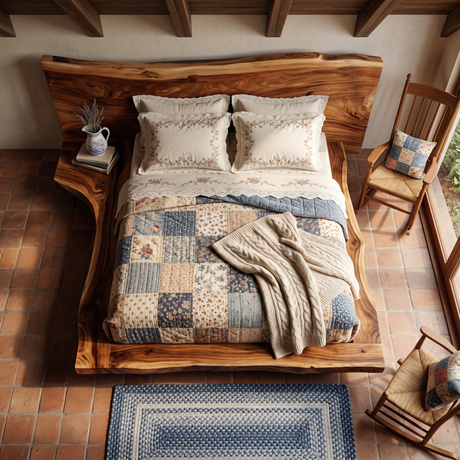 Solid Wood Platform Bed with Gently Curved Headboard for Bedroom