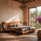 Solid Wood Platform Bed with Gently Curved Headboard for Bedroom