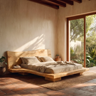 Solid Wood Platform Bed with Gently Curved Headboard for Bedroom