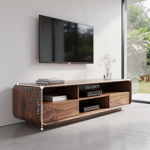 Solid Wood TV Stand with Rounded Frame and Open Media Storage