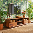 Solid Wood TV Stand with Rounded Frame and Open Media Storage