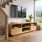 Solid Wood TV Stand with Rounded Frame and Open Media Storage