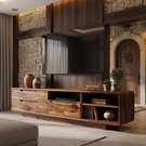 TV Cabinet Solid Wood with Rounded Frame and Mixed Storage for Living Room