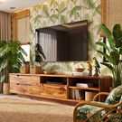 TV Cabinet Solid Wood with Rounded Frame and Mixed Storage for Living Room