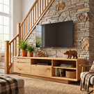 TV Cabinet Solid Wood with Rounded Frame and Mixed Storage for Living Room