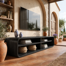 Sculptural Solid Wood TV Console with Open Shelling for Living Room