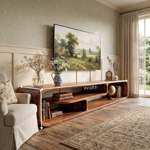 Sculptural Solid Wood TV Stand with Flowing Open Storage for Living Room
