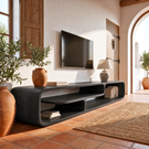 Sculptural Solid Wood TV Stand with Flowing Open Storage for Living Room