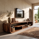 Sculptural Solid Wood TV Stand with Flowing Open Storage for Living Room