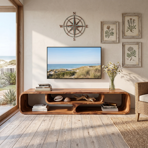 Sculptural Solid Wood TV Console with Curved Open Compartments