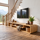 Sculptural Solid Wood TV Console with Curved Open Compartments