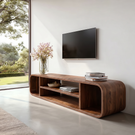 Solid Wood TV Cabinet with Rounded Open Shelf Design for Living Room