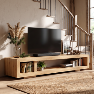 Minimalist Solid Wood TV Cabinet with Open Storage Shelf for Living Room