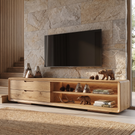 Solid Wood TV Cabinet with Rounded Frame and Display Shelves