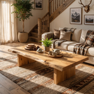 Solid Wood Coffee Table with Live Edge Top for Living Room