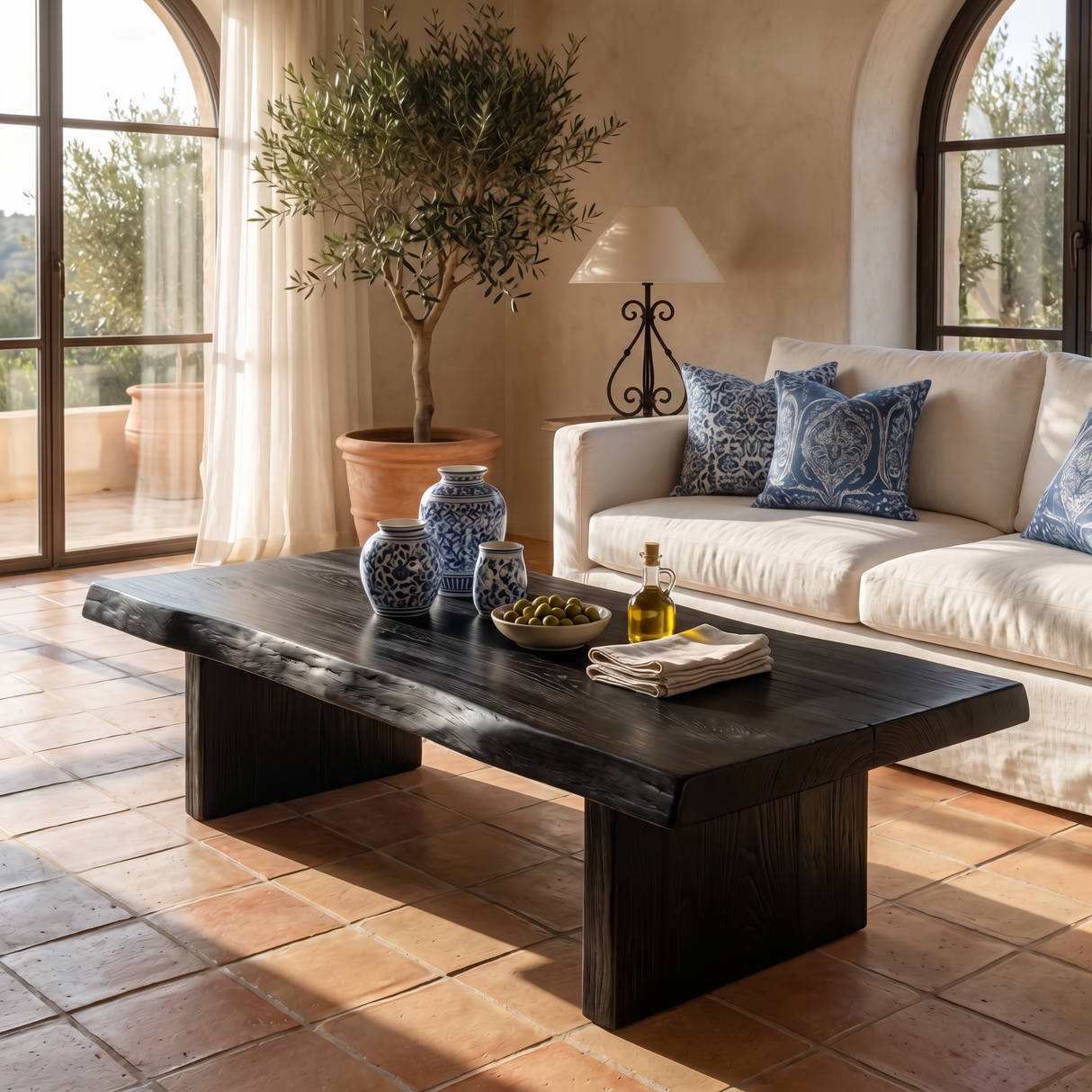 Solid Wood Coffee Table with Live Edge Top for Living Room