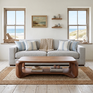 Solid Wood Coffee Table with Rounded Frame and Open Shelf