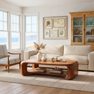 Solid Wood Coffee Table with Rounded Frame and Open Shelf