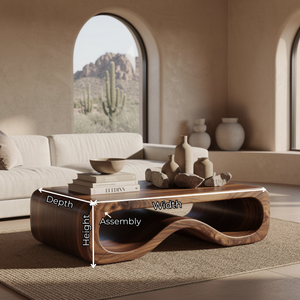 Organic Solid Wood Coffee Table with Sculptural Wave Base