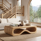 Organic Solid Wood Coffee Table with Sculptural Wave Base