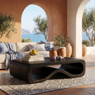 Organic Solid Wood Coffee Table with Sculptural Wave Base