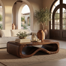 Organic Solid Wood Coffee Table with Sculptural Wave Base