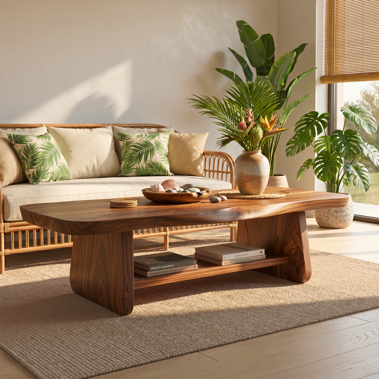 Solid Wood Coffee Table with Tapered Legs and Open Shelf