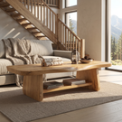 Solid Wood Coffee Table with Tapered Legs and Open Shelf
