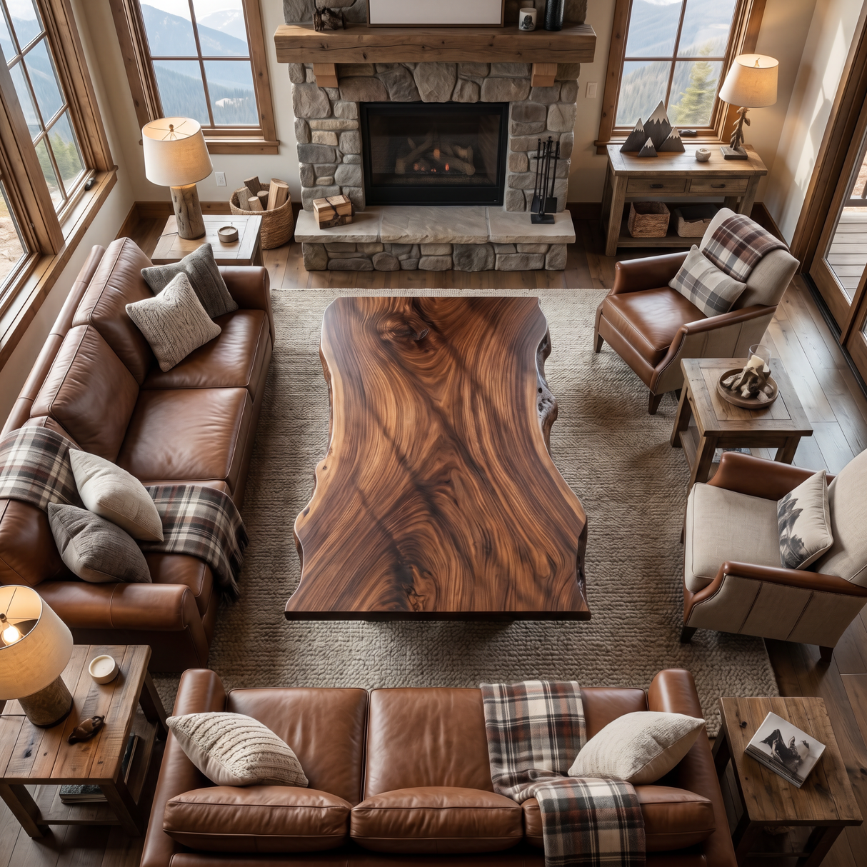 Live Edge Solid Wood Coffee Table with Sculptural Base