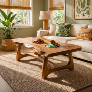 Live Edge Solid Wood Coffee Table with Sculptural Base
