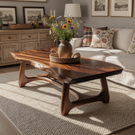 Live Edge Solid Wood Coffee Table with Sculptural Base