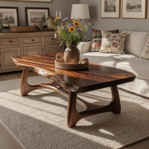 Live Edge Solid Wood Coffee Table with Sculptural Base