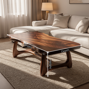 Live Edge Solid Wood Coffee Table with Sculptural Base