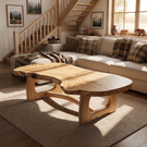 Organic Solid Wood Coffee Table with Asymmetrical Live Edge Top