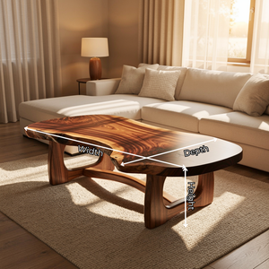 Organic Solid Wood Coffee Table with Asymmetrical Live Edge Top